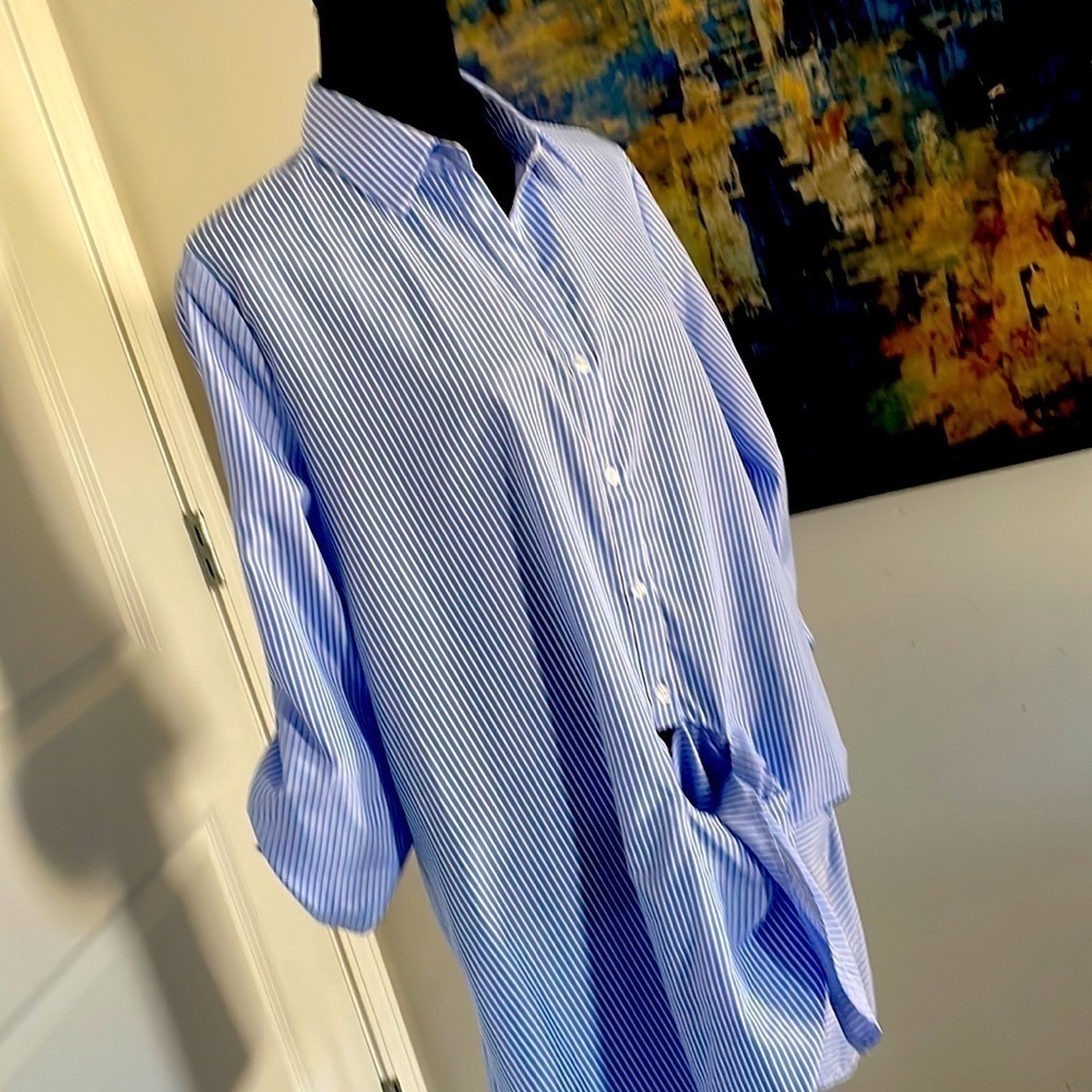 RD & Koko Button Front Oversized Shirt SizeL Blue White Stripes Relaxed Normcore